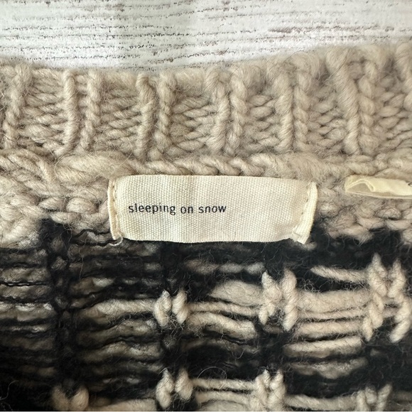 ANTHROPOLOGIE Sleeping On Snow Zebra Chunky Knit Cardigan M Wool Mohair Tan - Picture 4 of 10